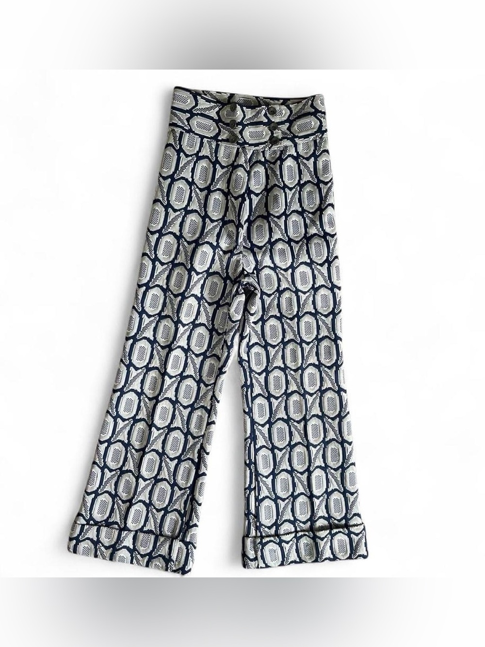 TRUE VINTAGE • 1970s XOXO Jacquard Knit High Waist Wide Legged Sailor Pants XXS